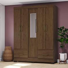 Imagem de Guarda Roupas Casal Com 5 Portas 2 Gavetas Com Espelho B60 Castanho - Briz Móveis