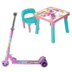 Imagem de Mesa Infantil Menina Unicórnio + Patinete Radical Princesa - Monte Líb