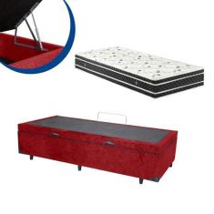 Imagem de Cama Box Baú Solteiro Colchão Espuma D33 Bordado + Box Vinho Suede 53x78x188