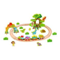 Imagem de Pista Trem Dinossauro Brinquedo Madeira Tooky Toy - Pool