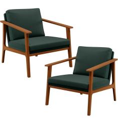 Imagem de Kit 02 Poltronas Decorativas Para Sala de Estar Petra B04 Linho Verde Musgo - Lyam Decor