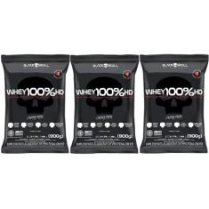 Imagem de Kit 3 Wheys 100% Hd Black Skull 900G - Morango