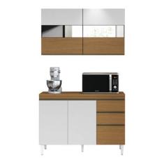 Imagem de Armário de cozinha completa 5 portas com vidro reflecta 1,20m Clara Atacama/Branco Aramóveis