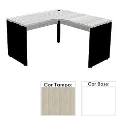 Imagem de Mesa de Escritório em L Pé Painel Pe25 em Mdp 125 x 125 x 60 cm Cor Nogueira Casablanca Base Branca