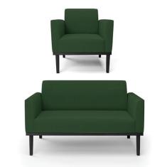 Imagem de Sofá Namoradeira com Poltrona Base de Madeira Fixa Preto Marisa Veludo Verde D03 - D'Rossi