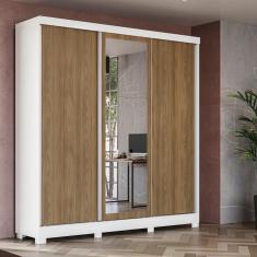 Imagem de Guarda-Roupa Casal Kappesberg 3 Portas Reversiveis de Correr 3 Espelhos 2 Prateleiras Branco/Nogueira