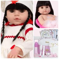 Imagem de Boneca Reborn Recém Nascida Morena Bolsa Vários Acessórios - Cegonha R