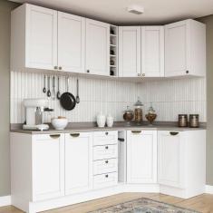 Imagem de Cozinha Modulada 8 Peças 3 Aéreos 3 Balcões Adega e Toalheiro Arizona CabeCasa MadeiraMadeira Branco