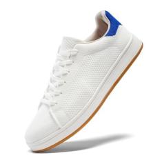 Imagem de U.Ofeiy Tênis masculino moderno de malha respirável, clássico, cano baixo, leve, confortável, cadarço e caminhada masculino, Branco, azul, 41
