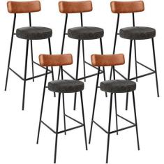 Imagem de Kit 05 Banquetas Alta Cozinha Sala De Jantar Milão L02 material sintét