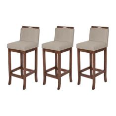 Imagem de Kit 3 Banquetas Alta com Encosto Turim Madeira Capuccino Suede Bege CCS