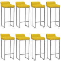 Imagem de Kit 08 Banqueta Alta Mia Com Encosto Cozinha Bistrô Bar Balcão Ferro Prata Sintético Amarelo - Ahazzo Móveis
