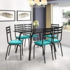 Imagem de Conjunto de Mesa Lotus SF  1,40 cm Com 6 Cadeiras  Turquesa Artefamol