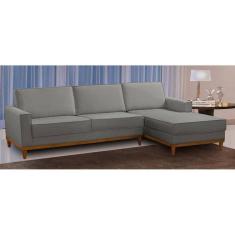 Imagem de Sofá 3 Lugares 2,10m Living com Chaise Lavinia Linho Cinza Adonai Estofados