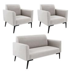 Imagem de Sofá Namoradeira Com 2 Poltronas Pés Villach Marisa Veludo D03 - D\`rossi Cor Cinza