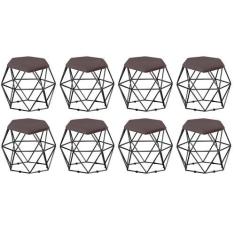 Imagem de Kit 08 Puff Banqueta Aramado Mila Base Preta Hexágono Suede Marrom - D