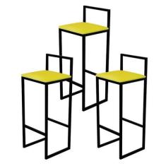 Imagem de Kit 3 Banqueta Alta Cozinha Bar Balcão Bistrô Industrial Preta Assento