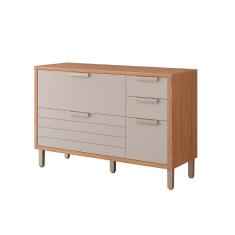 Imagem de Balcão De Cozinha Modulado Eloise C/4 Gavetas E 1 Porta Basculante Riscada C/Tampo 120 Cm Freijo/Off White - Mgm