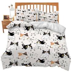 Imagem de Jogo de cama de gato fofo, solteiro, engraçado, para adolescentes, meninos, supermacio, para decoração de quarto, solteiro, casal, Queen, King, capa de edredom com 2 fronhas
