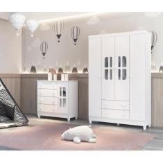 Imagem de Quarto de Bebê Guarda Roupa 4 Portas Cômoda com Porta Fraldario Infant