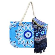 Imagem de Kit Bolsa Praia Olho Grego + Canga Boas Vibrações