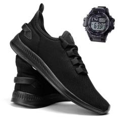 Imagem de Kit Tênis Esportivo Masculino Academia Musculação Corrida Caminhada Casual Leve Macio + Relógio-Masculino