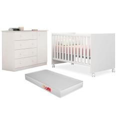 Imagem de Quarto De Bebê Cômoda Helena E Berço Doce Sonho Com Colchão Branco