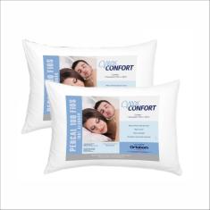 Imagem de Kit 2 Travesseiros Ortobom Max Confort Tecido Percal 180 Fios Fibra Siliconizada 70 x 50cm