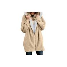 Imagem de Suéter de pele de cordeiro com capuz de comprimento médio feminino outono e inverno mais casaco de pelúcia