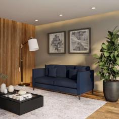 Imagem de Sofá 3 Lugares Borís Base De Madeira Linho Cotton Azul Marinho.