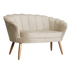 Imagem de Namoradeira Decorativa Estofada Para Salão de Beleza Pétala Veludo Bege - LM DECOR