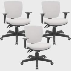 Imagem de Kit 03 Cadeiras de Escritório Executiva Office Giratória Preto Baixa Flexi P03 Vinil Branco - Lyam