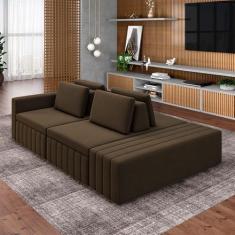 Imagem de Sofá Ilha com Encosto e Almofadas Móveis Olimpo 245cm Modulado Veludo Marrom G45 - Gran Belo