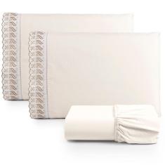 Imagem de Jogo De Lençol King Suave Barrado Lese 3 Peças Barato - Palha