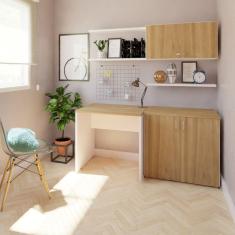 Imagem de Mesa para Escritório 100cmx60cm 25mm Bramov Móveis Branca/Carvalho Mel