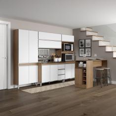 Imagem de Cozinha Modulada Pequena com Bancada Ilha Sabrina 280 x 202 Cm 6 Peças MDP Branco MENU