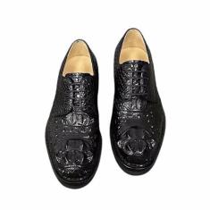 Imagem de Tênis masculino autêntico de couro de crocodilo exótico estilo executivo preto genuíno couro de jacaré masculino com cadarço Derby, Preto, 39