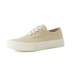 Imagem de CUSHIONAIRE Tênis feminino Freshman Canvas Lace-Up com espuma viscoelástica, larguras disponíveis | Sapatos de caminhada casuais, leves e confortáveis, Lona cáqui, 35