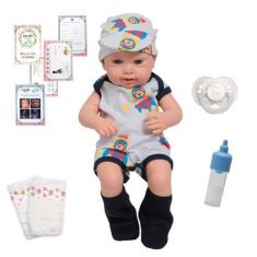 Imagem de Boneco Reborn Careca Olhos Azuis Conjunto Avião Pode Banho - Cegonha R