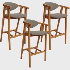 Imagem de Kit 03 Banquetas Alta Para Cozinha Bancada Bar Sala de Jantar Fixa Cecília L02 Bouclê Bege - Lyam