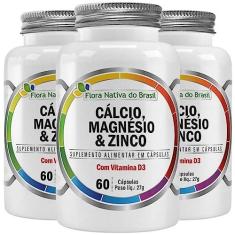Imagem de KIT 3X Cálcio, Magnésio, Zinco e Vit D3 60 Cápsulas - Flora Nativa