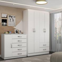 Imagem de Guarda-Roupa Solteiro Natalie 4 Portas 2 Gavetas com Cômoda 1 Porta 5 Gavetas Branco - Panorama Móveis