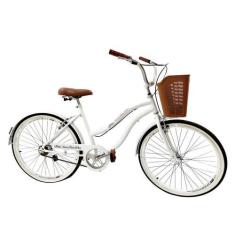 Imagem de Bicicleta Aro 26 Retrô Vintage Adulto Cesta Plástica Branco - Maria Cl