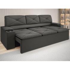Imagem de Sofá com Porta Copos Retrátil e Reclinável Pop 2,05m Velosuede Cinza -