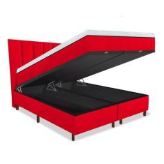Imagem de Cama Box Baú e Colchão Magnético + Cabeceira - Eco New Luxo, Vermelho,