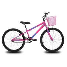 Imagem de Bicicleta Infantil Aro 24 KOG Feminina com Cestinha Cor Pink Azul Rosa