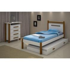 Imagem de Cama Solteiro Eloá Com Auxiliar Pés Em Madeira Maciça Branco / Mel - C