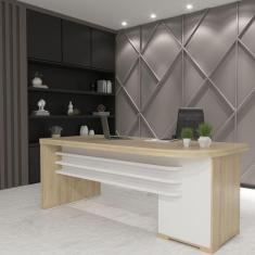 Imagem de Mesa Tamburato Com Gavetas Ii Le - Carvalho/Branco 6212