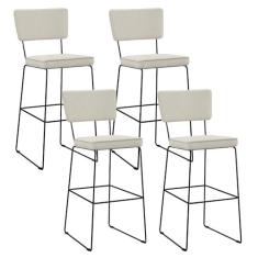 Imagem de Kit 04 Banquetas Alta Cozinha Sala De Jantar Base Aço Fixa Allana L02 Linho Champagne - Lyam Decor