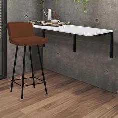 Imagem de Kit Mesa Suspensa de Parede Fixa mdf Branco + 1 Banqueta Lexi Ferro Preto Suede Terracota - Ahazzo Móveis